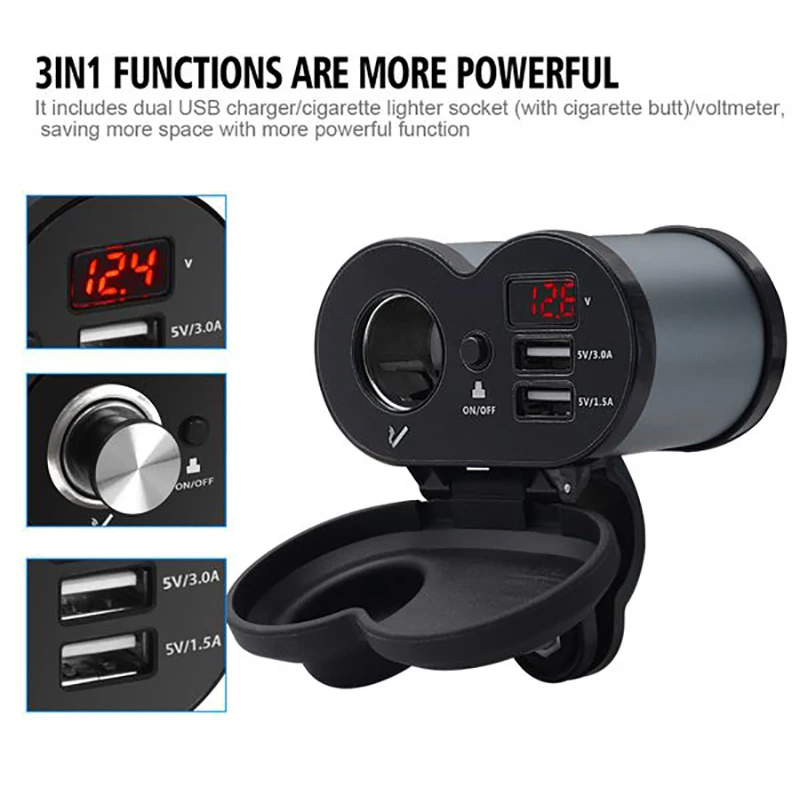 Motorcycle Waterproof Charger Adapter, Dual USB with Voltage Display, Car Charger, with Switch, Motorcycle Accessories 
Motorcycle Waterproof Charger Adapter, Dual USB with Voltage Display, Car Charger, with Switch, Motorcycle Accessories