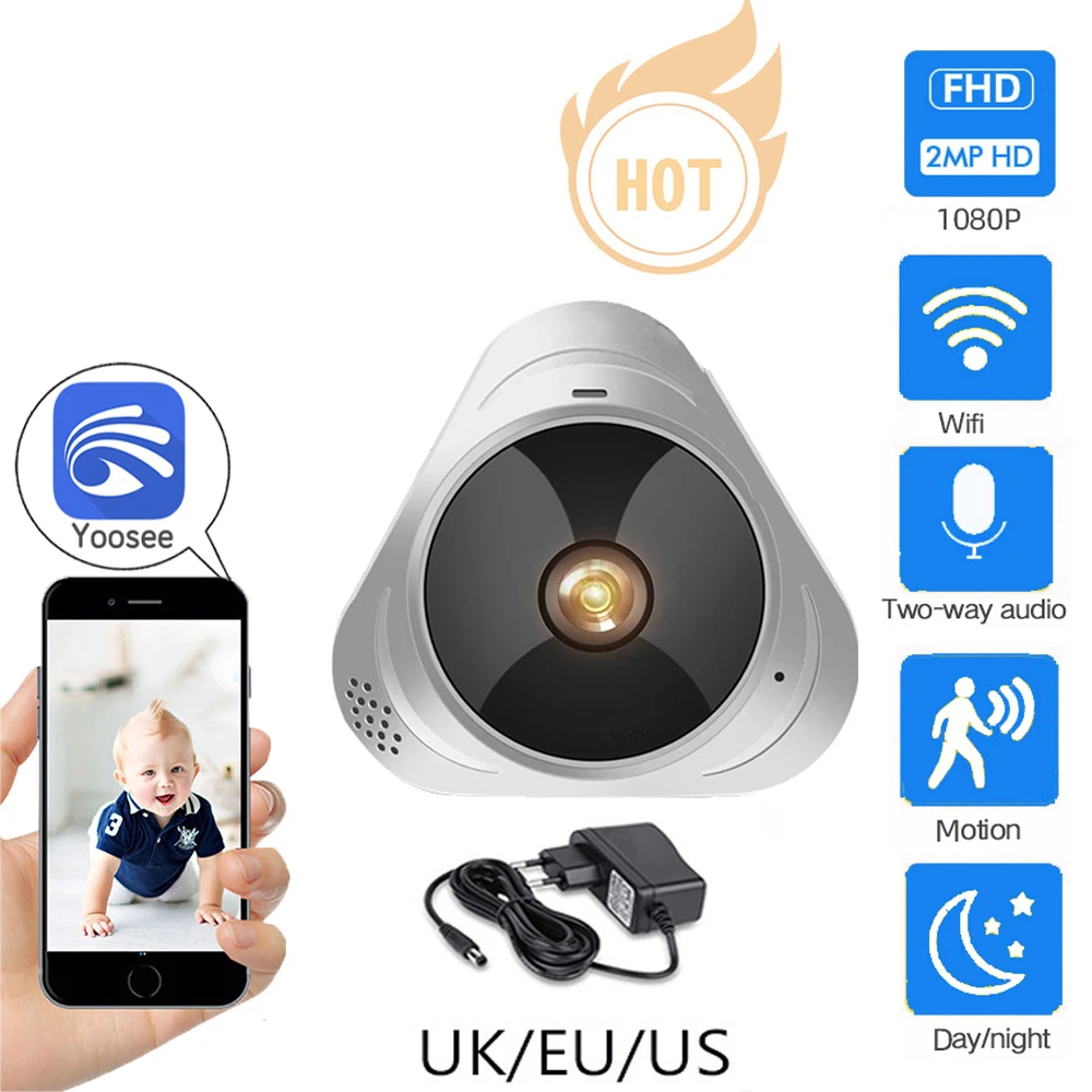 WIFI Camera 360 Degree Panoramic Fisheye 1080P HD MINI Wireless IP Indoor Home Security CCTV P2P Cloud YOOSEE App | Безопасность и