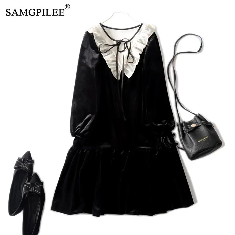 Luxury High Quality Elegant V-neck Ruffled Velvet Loose A-line Slim Fashion Dresses For Women Autumn And Winter 2021 New 4XL
Luxury High Quality Elegant V-neck Ruffled Velvet Loose A-line Slim Fashion Dresses For Women Autumn And Winter 2021 New 4XL