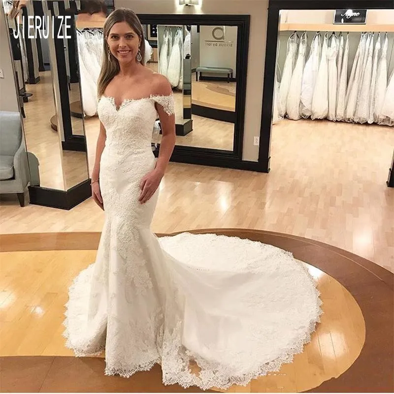 JIERUIZE Elegant Sweetheart Mermaid Wedding Dresses Off Shoulder Open Back Lace Appliques Wedding Gowns Vestido De Novia 
JIERUIZE Elegant Sweetheart Mermaid Wedding Dresses Off Shoulder Open Back Lace Appliques Wedding Gowns Vestido De Novia
