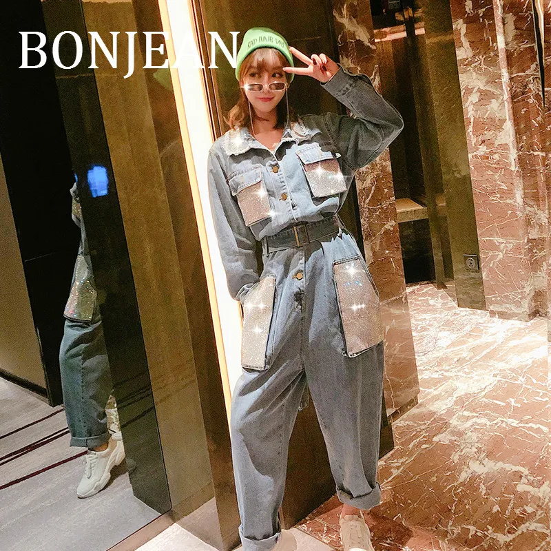BONJEAN Denim Jumpsuits with Rhinestone 2019 Autumn Clothes for Women Full Sleeve Blue Jeans Jumpsuit Loose Long Playsuit BJ1645 
BONJEAN Denim Jumpsuits with Rhinestone 2019 Autumn Clothes for Women Full Sleeve Blue Jeans Jumpsuit Loose Long Playsuit BJ1645