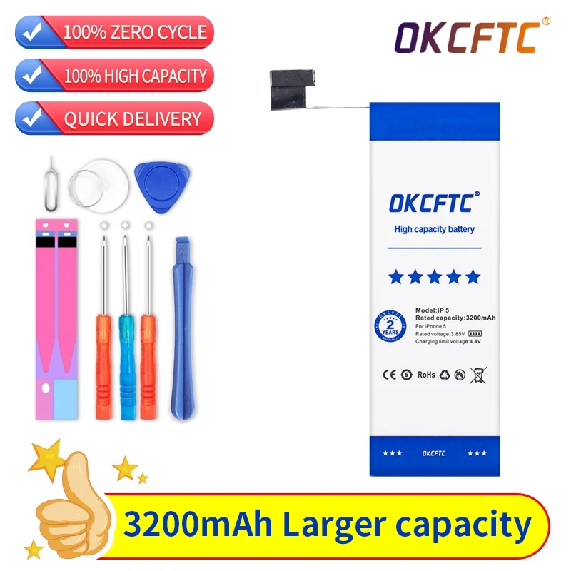 Lithium Battery For iphone 5 5G Battery Real 3200mah New 3.8V Replacement Battery For iphone 5 5G With Repair Tools Kit
Lithium Battery For iphone 5 5G Battery Real 3200mah New 3.8V Replacement Battery For iphone 5 5G With Repair Tools Kit