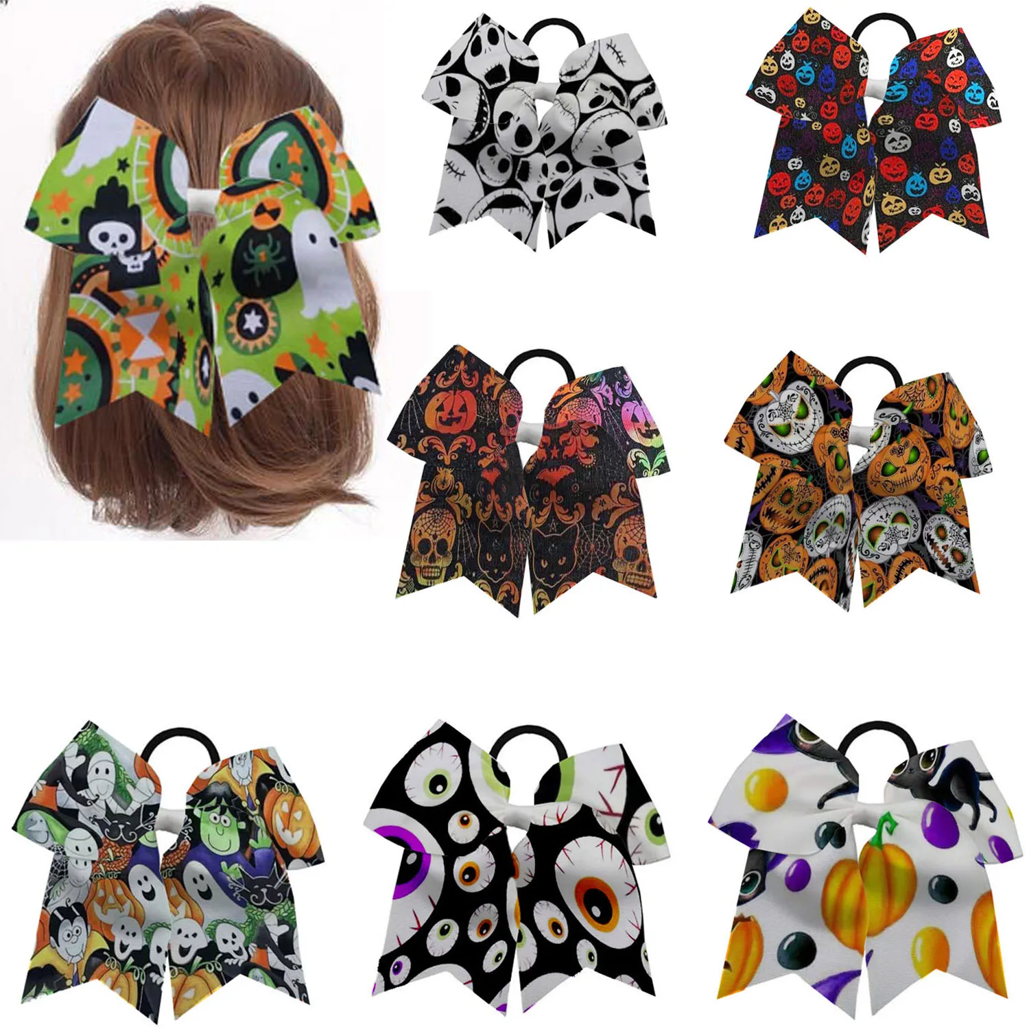 NEW 1pieces 7INCH Bow Hair Ties Halloween Printed Ribbon Hair Ring Large Cheer Hair Bows Ponytail Holder for Girls
NEW 1pieces 7INCH Bow Hair Ties Halloween Printed Ribbon Hair Ring Large Cheer Hair Bows Ponytail Holder for Girls
