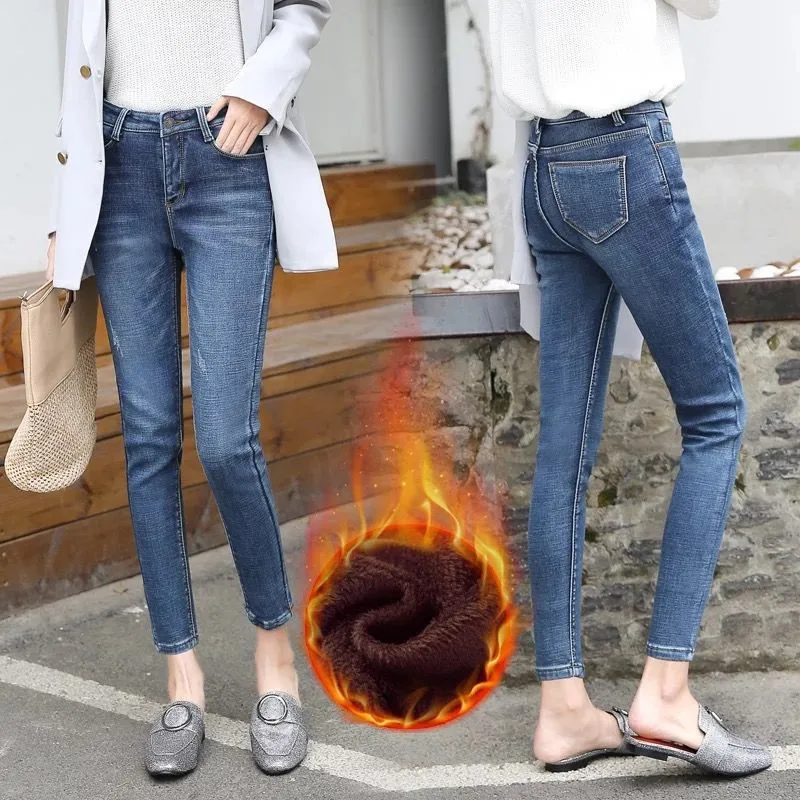 Casual Vintage Trouser Skinny Stretch Denim Pencil Pant Plus Velvet High Waist Jeans Women Warm Thick Autumn Winter Jeans Femme
Casual Vintage Trouser Skinny Stretch Denim Pencil Pant Plus Velvet High Waist Jeans Women Warm Thick Autumn Winter Jeans Femme