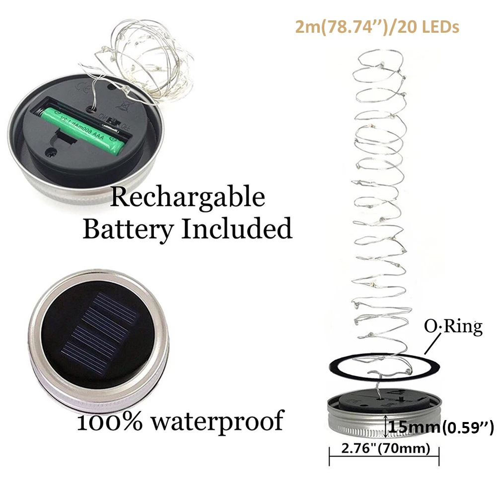 6PCS 20 LEDs Fairy Light Solar For Mason Jar Lid Insert Color Changing Garden Decor Christmas Lights Outdoor Wedding Decor
6PCS 20 LEDs Fairy Light Solar For Mason Jar Lid Insert Color Changing Garden Decor Christmas Lights Outdoor Wedding Decor