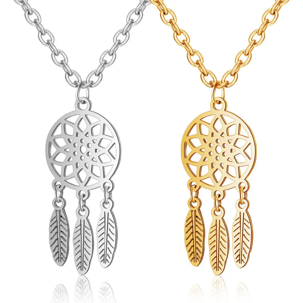 

Stainless steel Dreamcatcher feather Charm Necklace Dream Catcher Pendant Statement Choker Necklace