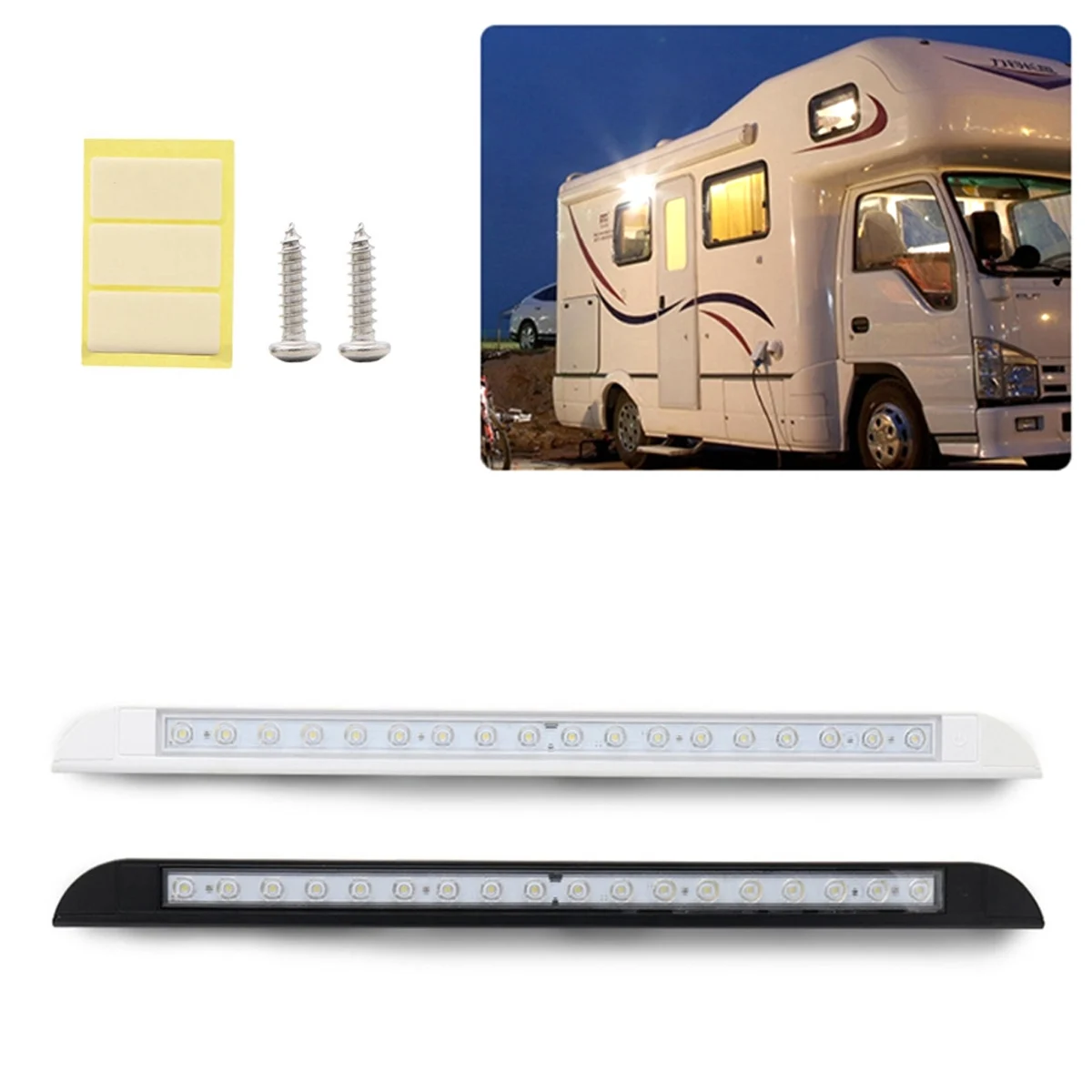White LED Awning Ceiling Lamp Waterproof Exterior Lamps Light Bar Universal for RV Yacht Motorhome Caravan Camper Touch Switch
White LED Awning Ceiling Lamp Waterproof Exterior Lamps Light Bar Universal for RV Yacht Motorhome Caravan Camper Touch Switch