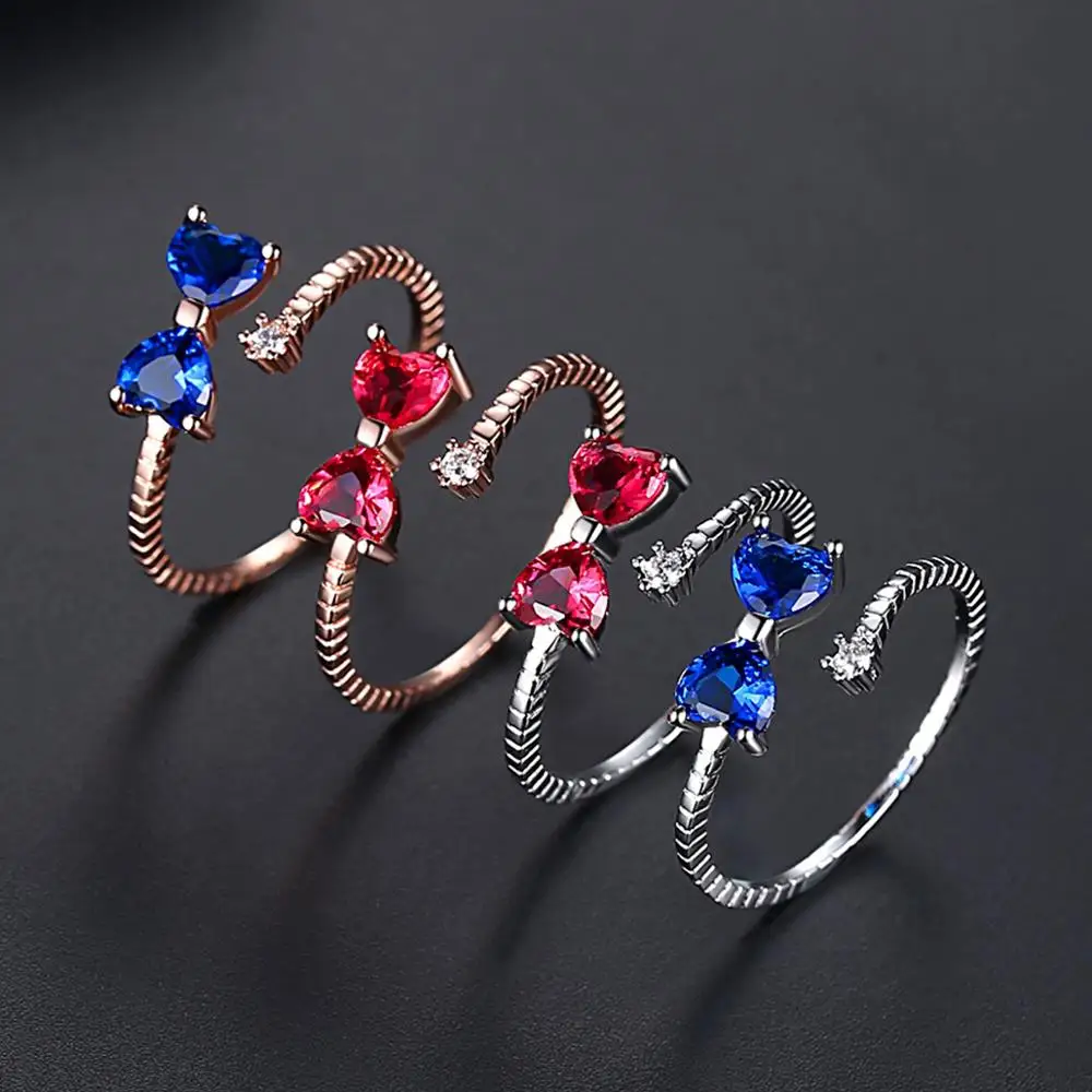 HUAMI Adjustable Heart Rings Bowknot Women Fashion Two Color Zircon Gold White Metal Simple Cute Gift for Girl Open Finger Rings 
HUAMI Adjustable Heart Rings Bowknot Women Fashion Two Color Zircon Gold White Metal Simple Cute Gift for Girl Open Finger Rings