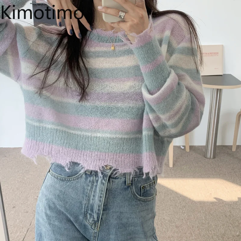Kimotimo Autumn Striped Sweater Women O-neck Color Contrast Outwear Pullover Korean Chic Temperament Short All-match Ins Tops
Kimotimo Autumn Striped Sweater Women O-neck Color Contrast Outwear Pullover Korean Chic Temperament Short All-match Ins Tops