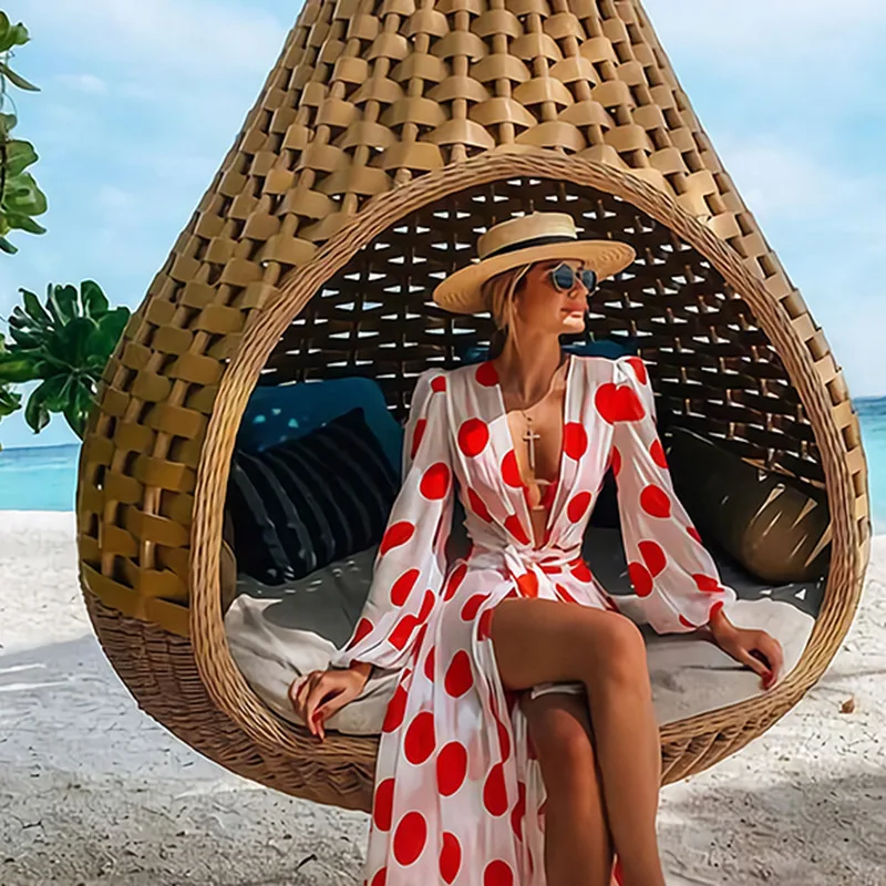 Summer Women's Beach Dress Cover up Bikini Print Swimwear Red Long Dress Sexy V neck Polka Dot Plus Size Beach Wrap 2021
Summer Women's Beach Dress Cover up Bikini Print Swimwear Red Long Dress Sexy V neck Polka Dot Plus Size Beach Wrap 2021