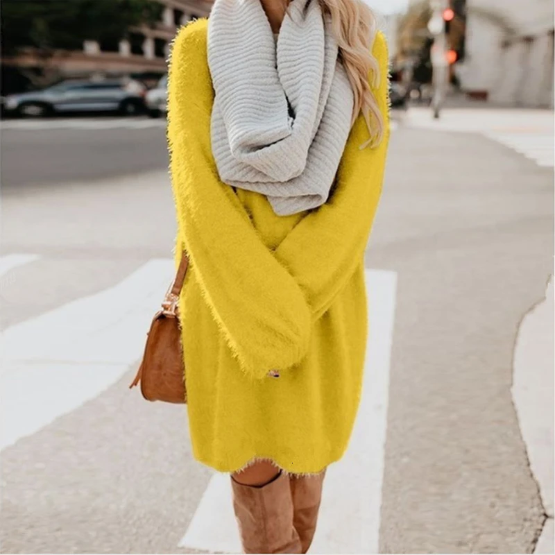 Autumn Winter Dress Women Plush Fleece Warm Midi Dress Sweater Long Sleeve O Neck Casual Loose Solid Color Sexy Party Dresses
Autumn Winter Dress Women Plush Fleece Warm Midi Dress Sweater Long Sleeve O Neck Casual Loose Solid Color Sexy Party Dresses