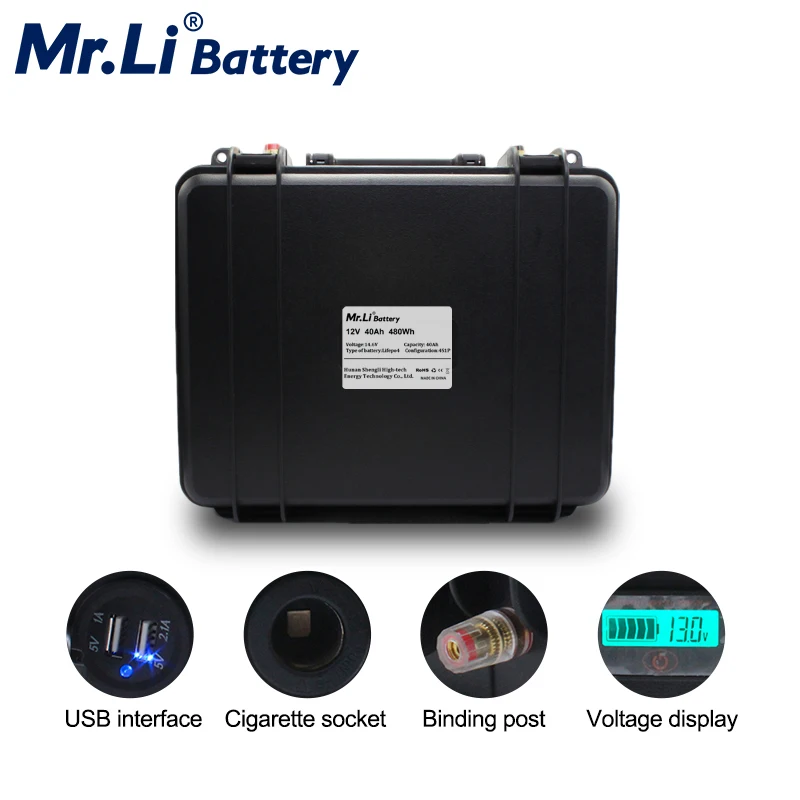 Lifepo4 12V 40Ah Rechargeable Battery Pack With Build-in BMS USB Car Lighter Interface Energy Storage RV EV Power Supply
Lifepo4 12V 40Ah Rechargeable Battery Pack With Build-in BMS USB Car Lighter Interface Energy Storage RV EV Power Supply
