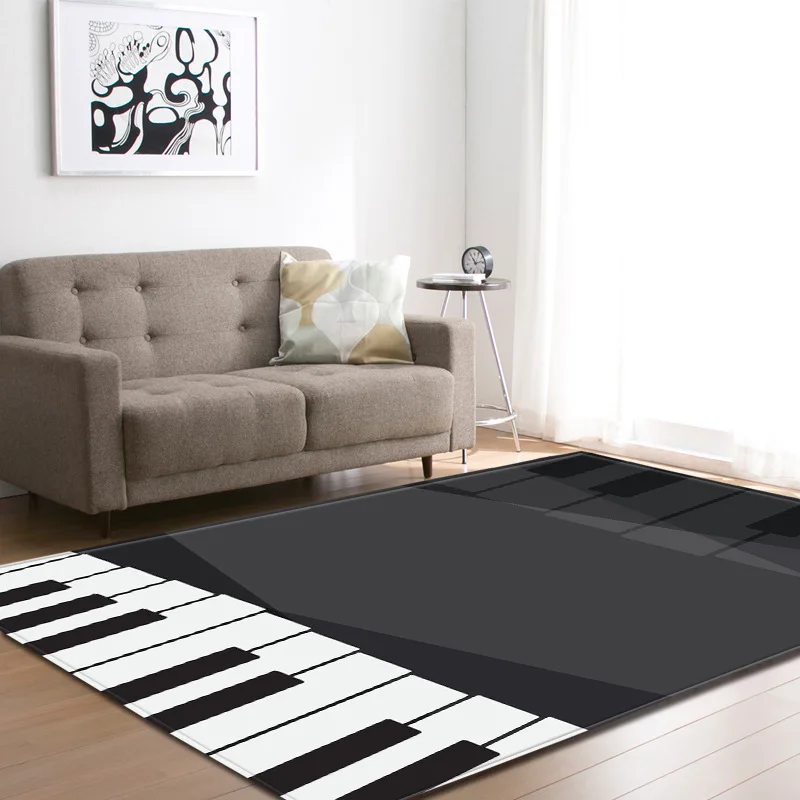 

Nordic Style Living Room Home Decoration Carpets White & Black Piano Keyboard Notes Soft Flannel Bed Room Floor Mats Carpet Rugs