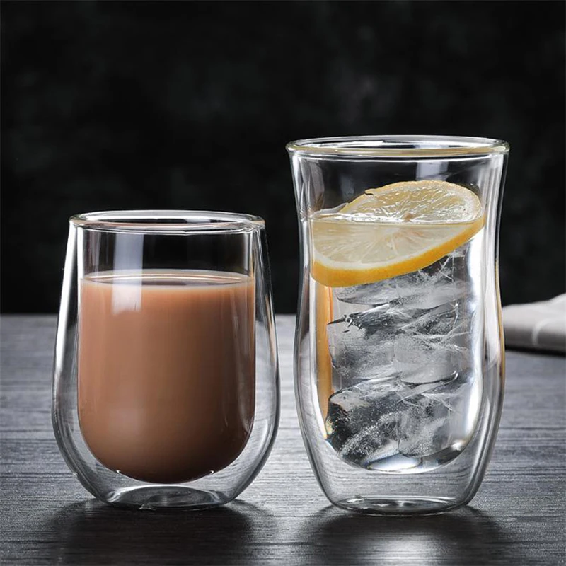 

80/250/300ml Double Wall Glass Cup Beer Heat-resistant Coffee Cups Handmade Healthy Drink Mug Tea Mugs Transparent Drinkware