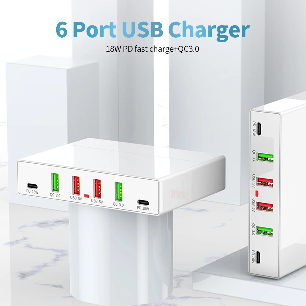 

6 Порты и разъёмы USB Зарядное устройство PD + QC3.0 Многофункциональный быстрой зарядки Порты и разъёмы в состоянии Зарядное устройство для Моби...