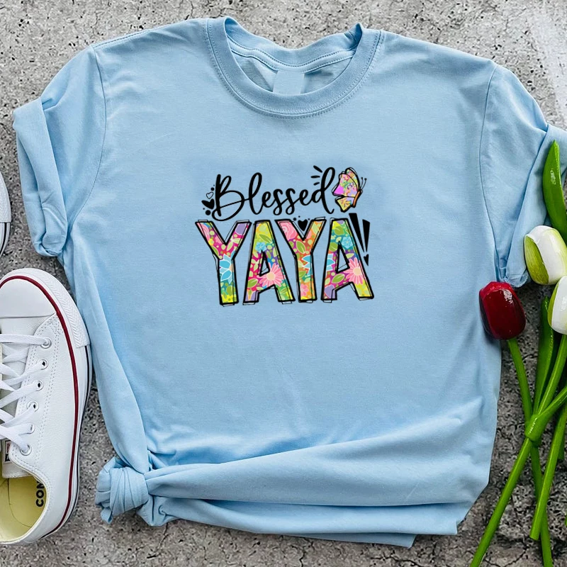 Blessed Yaya Floral Letters Butterfly Printed Women Tshirt Sky Blue Color Cotton T-shirts Religious Clothing Plus Size Tops Drop
Blessed Yaya Floral Letters Butterfly Printed Women Tshirt Sky Blue Color Cotton T-shirts Religious Clothing Plus Size Tops Drop