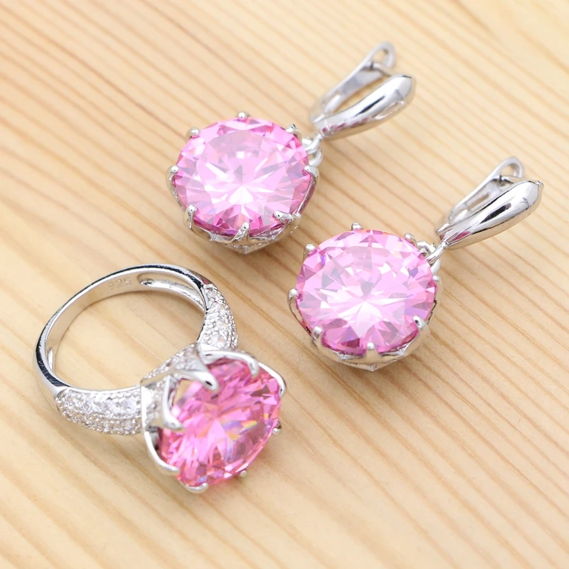 925 Silver Wedding Jewelry Set for Women Earrings Ring Round Pink Cubic Zirconia Crystal Silver Jewelry
925 Silver Wedding Jewelry Set for Women Earrings Ring Round Pink Cubic Zirconia Crystal Silver Jewelry