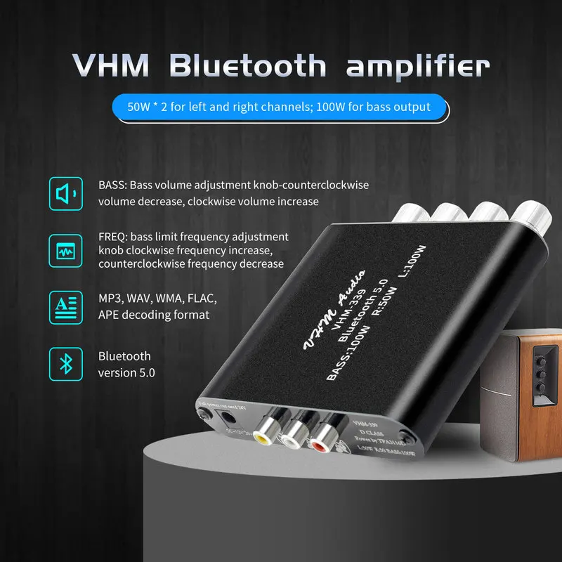 VHM 339 Hi Fi Bluetooth 5 0 TPA3116D2 цифровой Мощность усилитель 2 1 канал 2*50 Вт + 100 стерео аудио