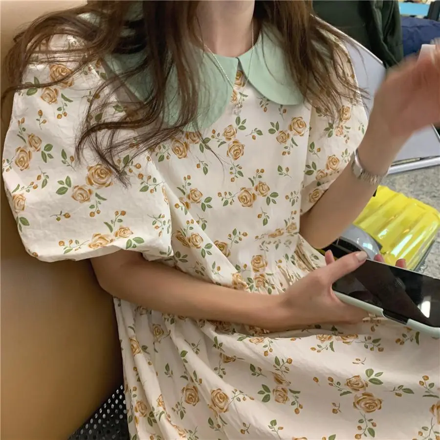 Summer Women Floral Dress Kawaii Doll Collar Puff Sleeve Loose Mixi Dress Female Vestidos
Summer Women Floral Dress Kawaii Doll Collar Puff Sleeve Loose Mixi Dress Female Vestidos