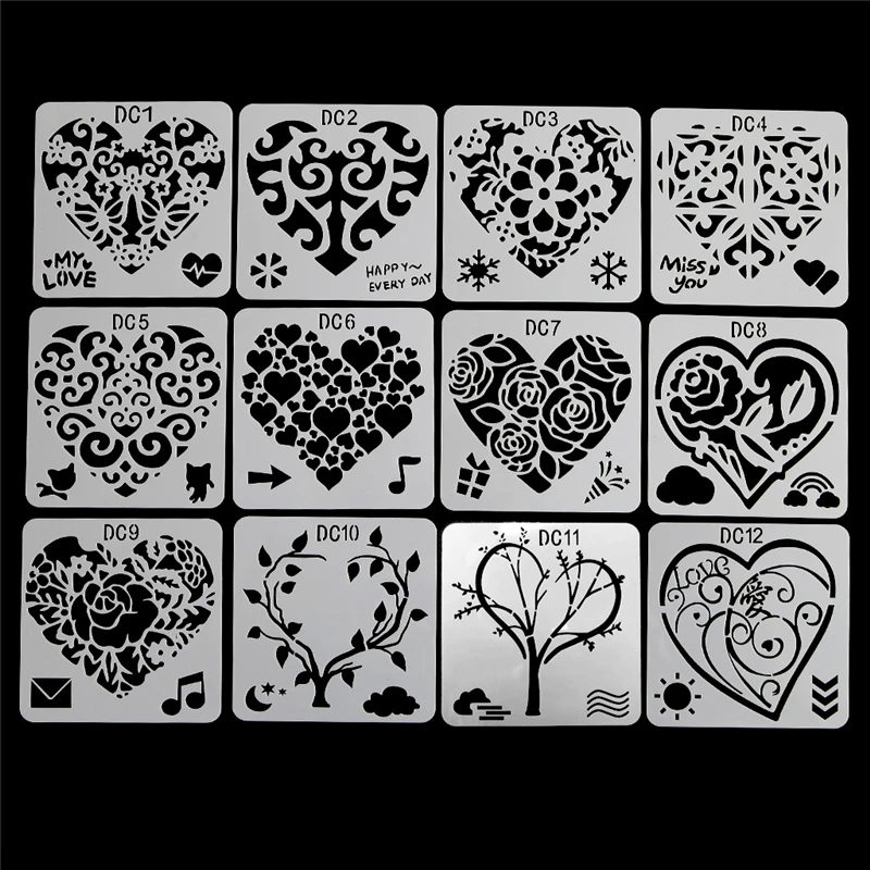 12Pcs Creative Flower Heart Painting Molds Plastic Children Drawing Stencils DIY Paper Art Craft Card Label Scrapbook Bookmark
12Pcs Creative Flower Heart Painting Molds Plastic Children Drawing Stencils DIY Paper Art Craft Card Label Scrapbook Bookmark