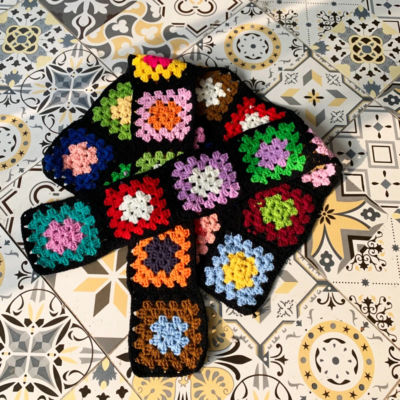 Customize Handmade Crochet Flower Hollow Ethnic Color Knitted Braided Shawl Scarf Geometric Weave 
Customize Handmade Crochet Flower Hollow Ethnic Color Knitted Braided Shawl Scarf Geometric Weave