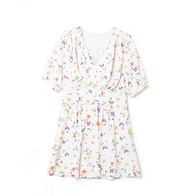 Women Dress 2021 Spring Gentle Temperament V-neck Small Butterfly Short Dress 
Women Dress 2021 Spring Gentle Temperament V-neck Small Butterfly Short Dress