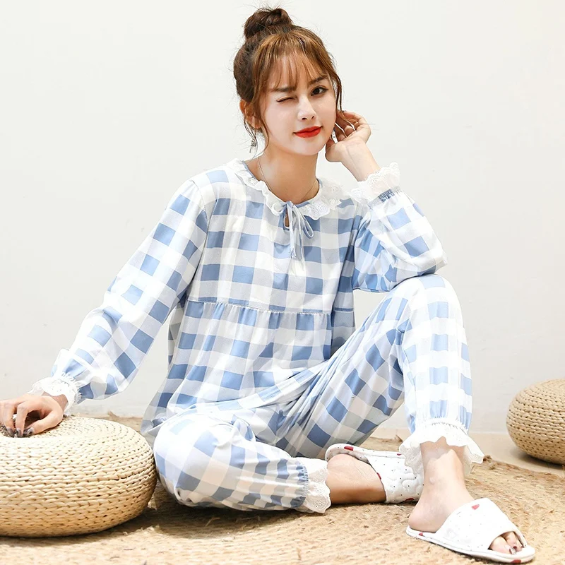 Sexy Pyjamas Set Women Spring Sleepwear Cotton Cute Plaid Pijama Pattern Pajamas Set Mujer Sleepwear Nightwear Hot
Sexy Pyjamas Set Women Spring Sleepwear Cotton Cute Plaid Pijama Pattern Pajamas Set Mujer Sleepwear Nightwear Hot