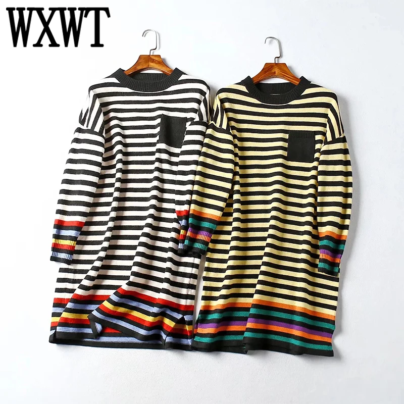 WXWT 2022 Spring Women Color Striped Loose Sweater Dress Long Sleeve O Neck Ladies Short Knit Dress Vestidos ST9936
WXWT 2022 Spring Women Color Striped Loose Sweater Dress Long Sleeve O Neck Ladies Short Knit Dress Vestidos ST9936