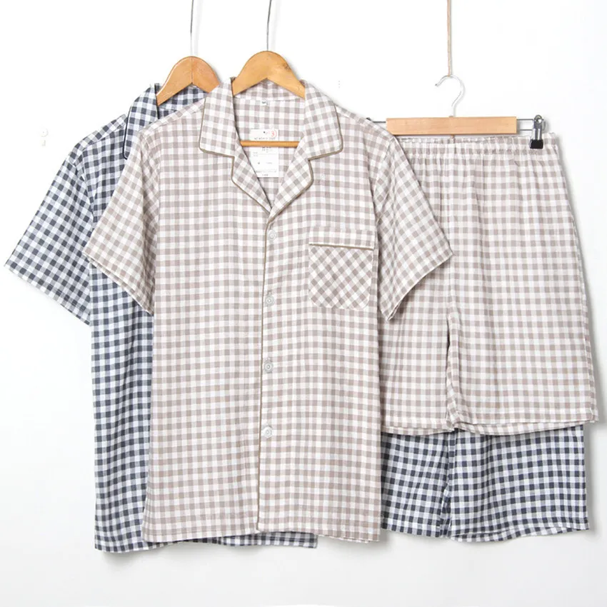 Summer Mens Pajamas Sets Plaid Lapel Cotton Button Short Sleeve Sleepwear Tops Shorts Soft Nighties Outsuit Homewear
Summer Mens Pajamas Sets Plaid Lapel Cotton Button Short Sleeve Sleepwear Tops Shorts Soft Nighties Outsuit Homewear