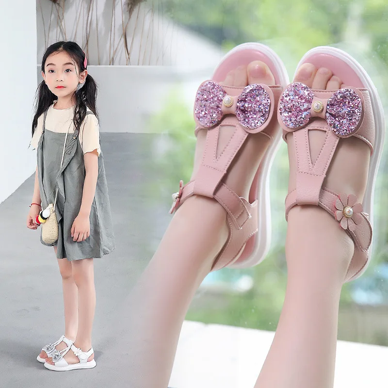 Детские летние сандалии для девочек модные милые с бантом обувь маленьких