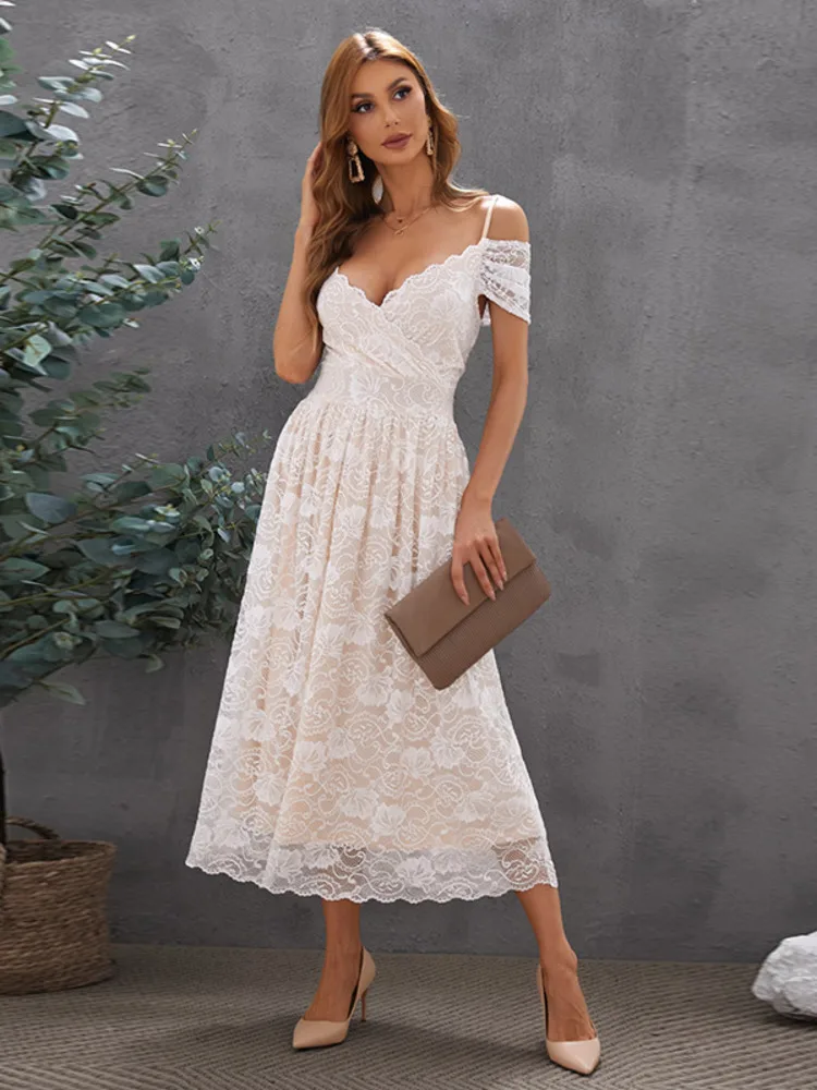 SRUBY Women's Dress Dress Long Skirt Sexy Solid Color Lace Strapless Short-sleeved Pattern V-neck Dress 2021 Summer New Style
SRUBY Women's Dress Dress Long Skirt Sexy Solid Color Lace Strapless Short-sleeved Pattern V-neck Dress 2021 Summer New Style