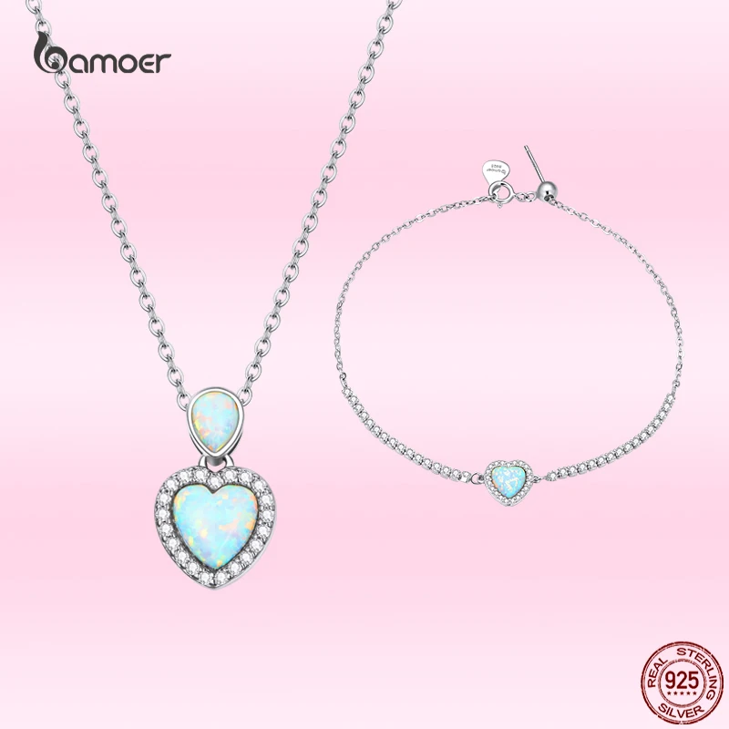 Bamoer Real 925 Sterling Silver Fashion Heart Shaped Opal Pendant Necklace&Bracelet for Women Luxury Romantic Jewelry Gift Sets
Bamoer Real 925 Sterling Silver Fashion Heart Shaped Opal Pendant Necklace&Bracelet for Women Luxury Romantic Jewelry Gift Sets