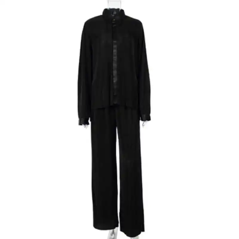 Spring And Summer Fashionable Loose Long Sleeve Shirt Women Stripe Design Wide Legs Pants Two Piece Set 
Spring And Summer Fashionable Loose Long Sleeve Shirt Women Stripe Design Wide Legs Pants Two Piece Set