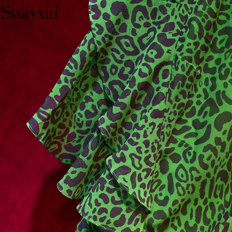 Svoryxiu Designer Summer Sexy Party V-Neck Long Dress Women's Ruffles Short Sleeve Leopard Print Green Dresses Vestdios
Svoryxiu Designer Summer Sexy Party V-Neck Long Dress Women's Ruffles Short Sleeve Leopard Print Green Dresses Vestdios