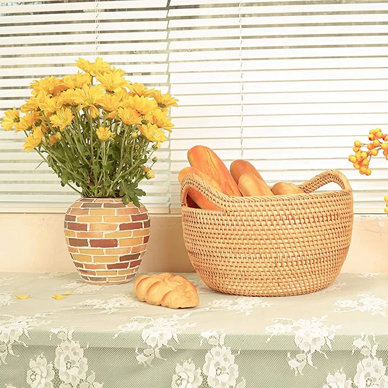 Round Rattan Bowl with Straps - Wicker Basket for Organizing, Storage. Picnic Basket (11.8 inch) 
Round Rattan Bowl with Straps - Wicker Basket for Organizing, Storage. Picnic Basket (11.8 inch)