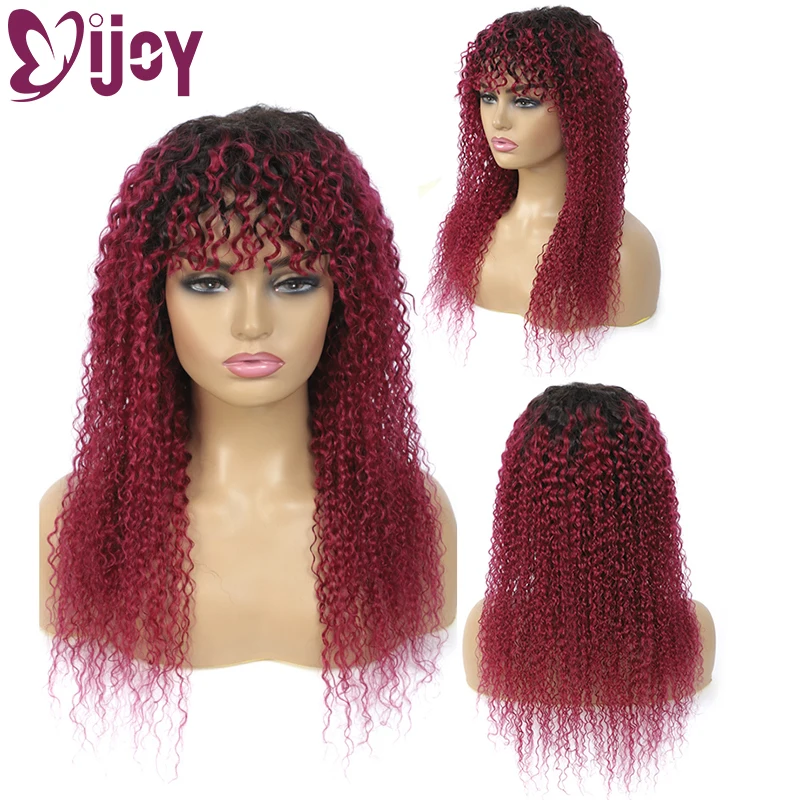 IJOY Kinky Curly Brazilian Human Hair Wigs With Bangs For Women Ombre 99J/Burgundy Full Machine Made Wig Curly Human Hair Wig
IJOY Kinky Curly Brazilian Human Hair Wigs With Bangs For Women Ombre 99J/Burgundy Full Machine Made Wig Curly Human Hair Wig