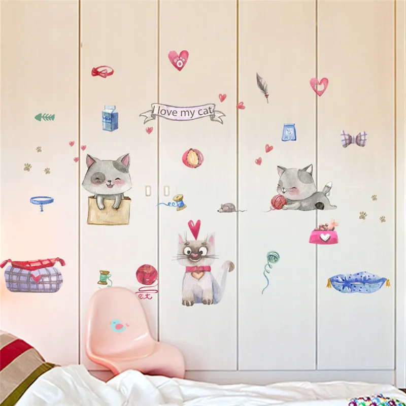 Настенные Стикеры для детской комнаты домашний декор мультяшный котенок