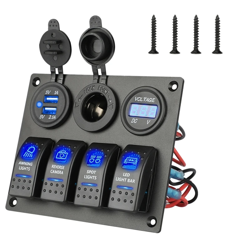 12-24V 4 Gang Toggle Blue LED Rocker Switch Panel Circuit Breaker Waterproof for Car Marine Boat
12-24V 4 Gang Toggle Blue LED Rocker Switch Panel Circuit Breaker Waterproof for Car Marine Boat