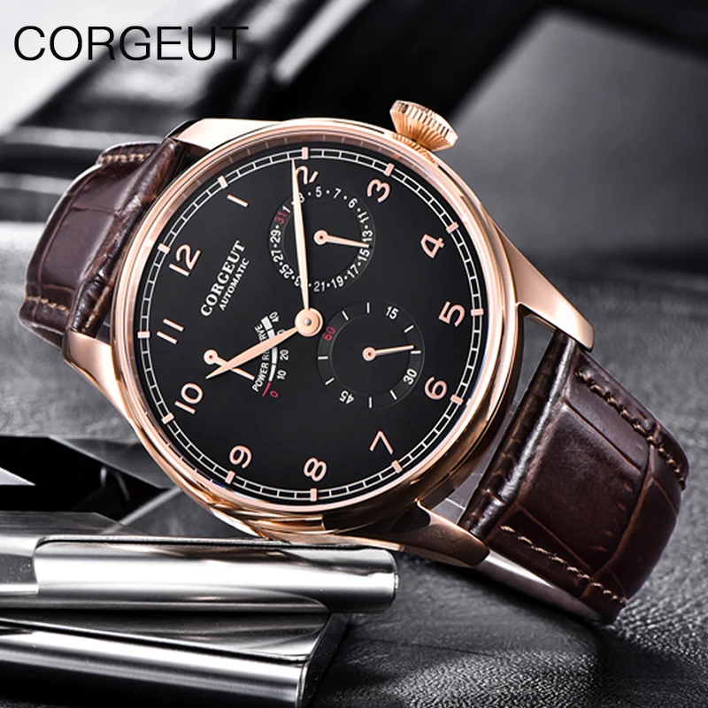 CORGEUT Men's Watch Leather Strap Sapphire Glass 50m Waterproof mechanical Watch Luminous Calendar Men's Watch Relógio masculino
CORGEUT Men's Watch Leather Strap Sapphire Glass 50m Waterproof mechanical Watch Luminous Calendar Men's Watch Relógio masculino