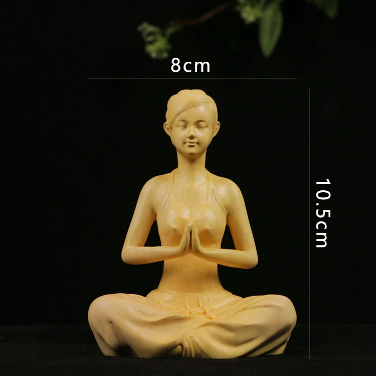 

Красивая статуя 10 см из бокса, резьба по дереву, статуя для йоги, девушки, фэн-шуй, домашний декор, Будда, медитация, скульптура