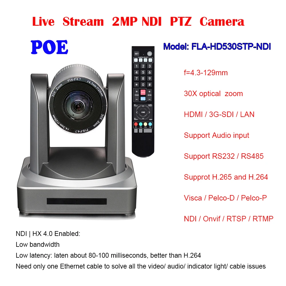 Полноценная камера Full HD 1080P60 NDI SDI HDMI IP POE с 30-кратным оптическим зумом для видеоконференций.