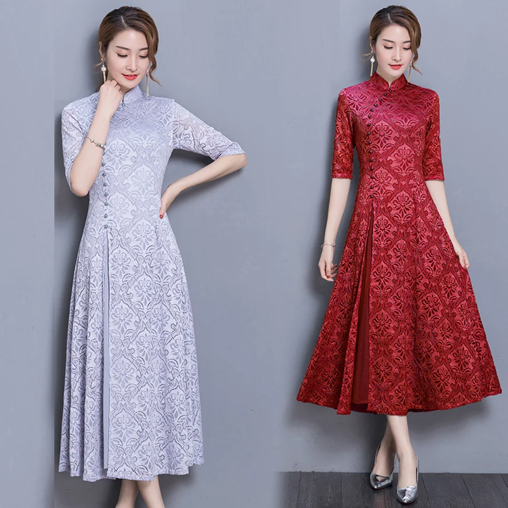 2020 Summer Modern Cheongsam Women Short Lace Qipao Chinese Dress Qi Pao Party Vintage Ao Dai Elegant Dress High Quality Improve
2020 Summer Modern Cheongsam Women Short Lace Qipao Chinese Dress Qi Pao Party Vintage Ao Dai Elegant Dress High Quality Improve