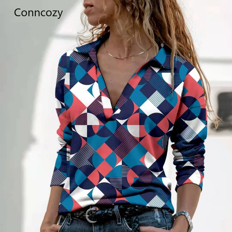 Women's Abstract Graphic Printed T-shirt Autumn V-neck Long Sleeve Large Modern Casual Ladies Shirt Fashion Loose Ladies Tops
Women's Abstract Graphic Printed T-shirt Autumn V-neck Long Sleeve Large Modern Casual Ladies Shirt Fashion Loose Ladies Tops