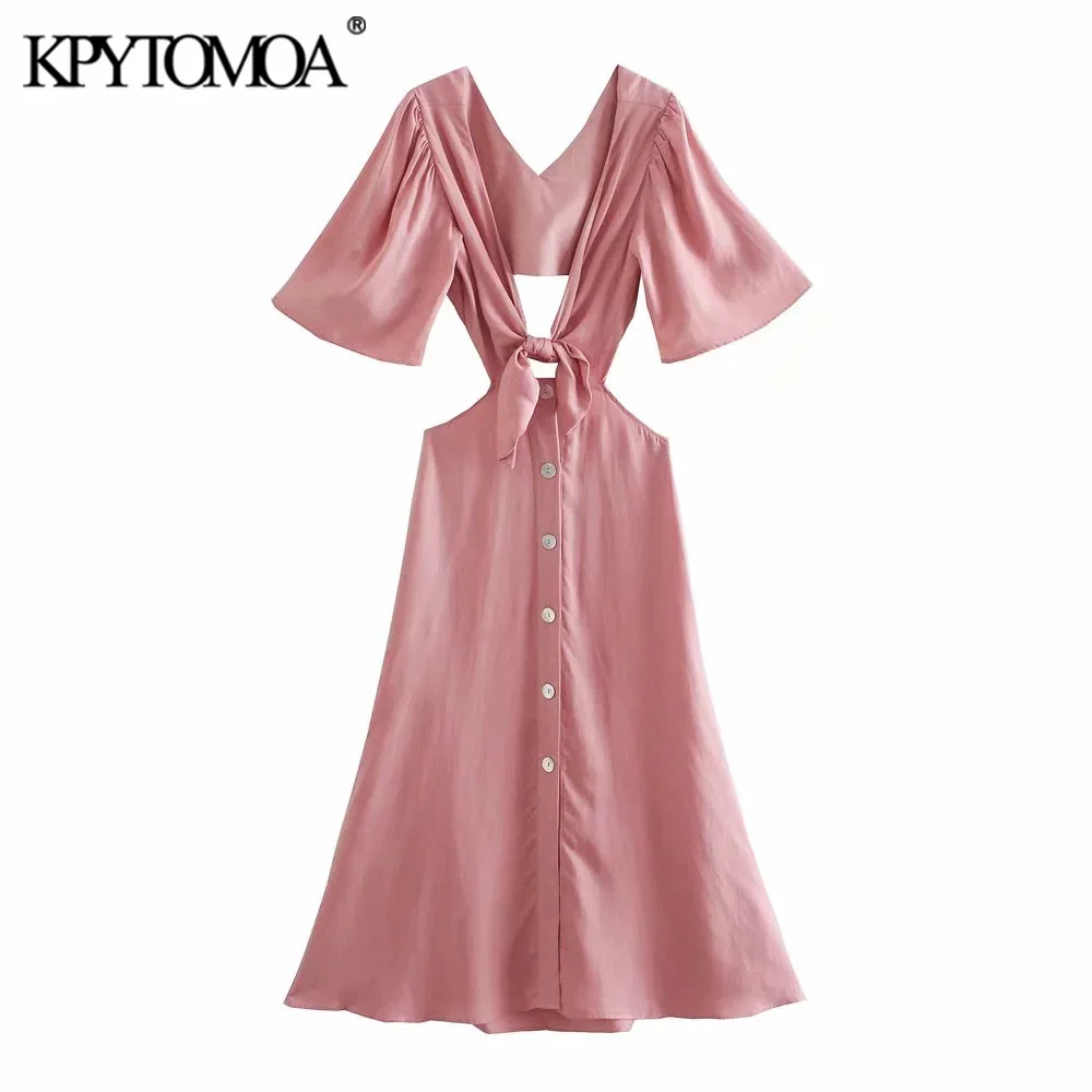 KPYTOMOA Women 2021 Chic Fashion With Bow Tied Hollow Out Midi Dress Vintage Short Sleeve Backless Female Dresses Vestidos Mujer
KPYTOMOA Women 2021 Chic Fashion With Bow Tied Hollow Out Midi Dress Vintage Short Sleeve Backless Female Dresses Vestidos Mujer