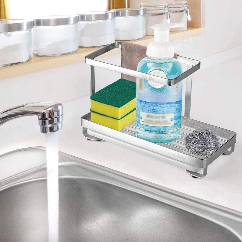Sink Sponge Caddy Stainless Steel Kitchen Organizer Sink Drain Rack Dishwashing Soap Holder with Removable Drip Tray
Sink Sponge Caddy Stainless Steel Kitchen Organizer Sink Drain Rack Dishwashing Soap Holder with Removable Drip Tray