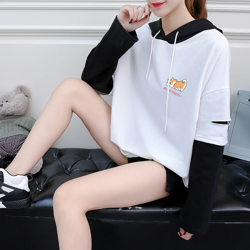 Spring Autumn Women TEE Shirt Kawaii Shiba Print Cute Japanse Streetwear Hooded New Female Pullover Hip Hop T Shirt Clothing
Spring Autumn Women TEE Shirt Kawaii Shiba Print Cute Japanse Streetwear Hooded New Female Pullover Hip Hop T Shirt Clothing