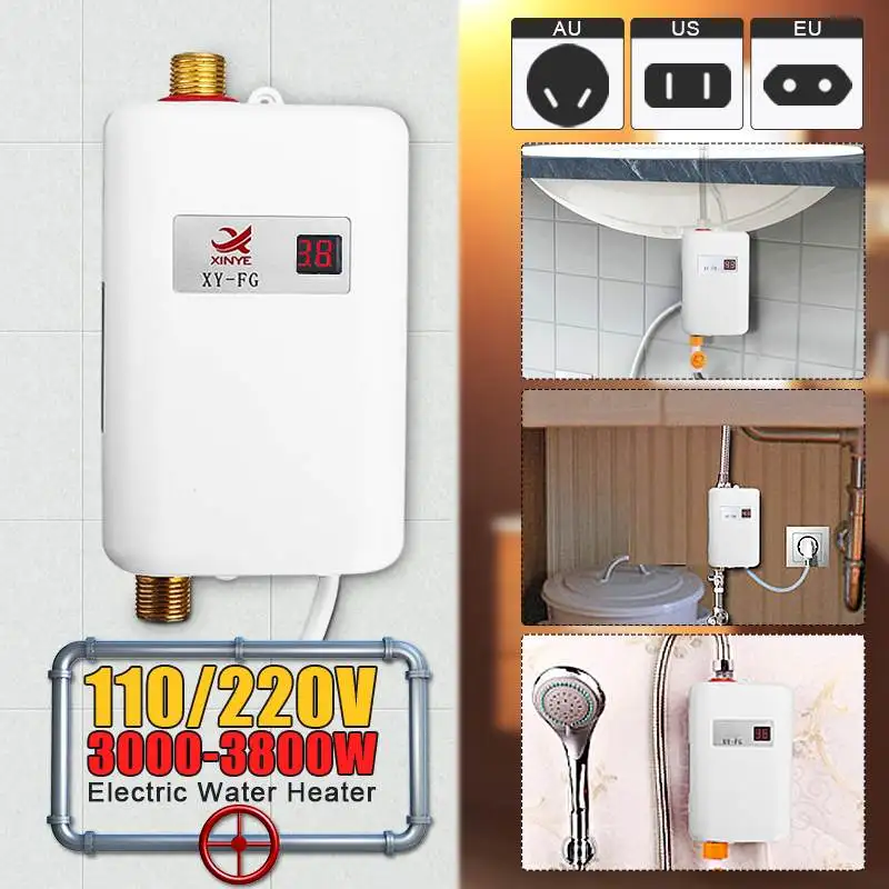 110/220V 3800W Tankless Electric Water Heater Bathroom Kitchen Instant Water Heater Temperature display Heating Shower Universal
110/220V 3800W Tankless Electric Water Heater Bathroom Kitchen Instant Water Heater Temperature display Heating Shower Universal