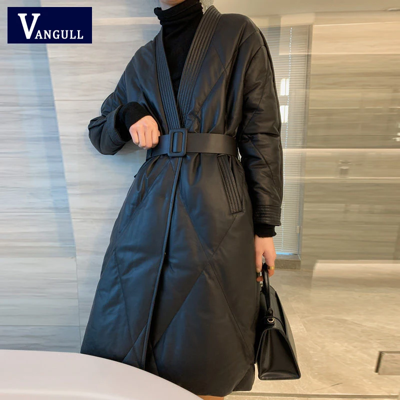 Vangull Black PU Leather Women Coats Winter New Warm Long Oversized Jackets V-neck Thin Lace Up Belt Female Coat Solid Outerwear
Vangull Black PU Leather Women Coats Winter New Warm Long Oversized Jackets V-neck Thin Lace Up Belt Female Coat Solid Outerwear