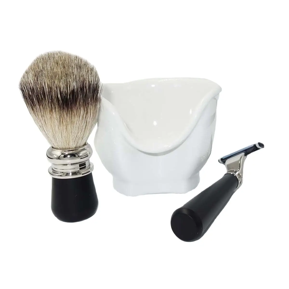 Чистый серебряный барсук, волосы, борода и щетка для усов, набор черных акриловых полимерных ручки с белой керамической мыльницей
Чистый серебряный барсук, волосы, борода и щетка для усов, набор черных акриловых полимерных ручки с белой керамической мыльницей