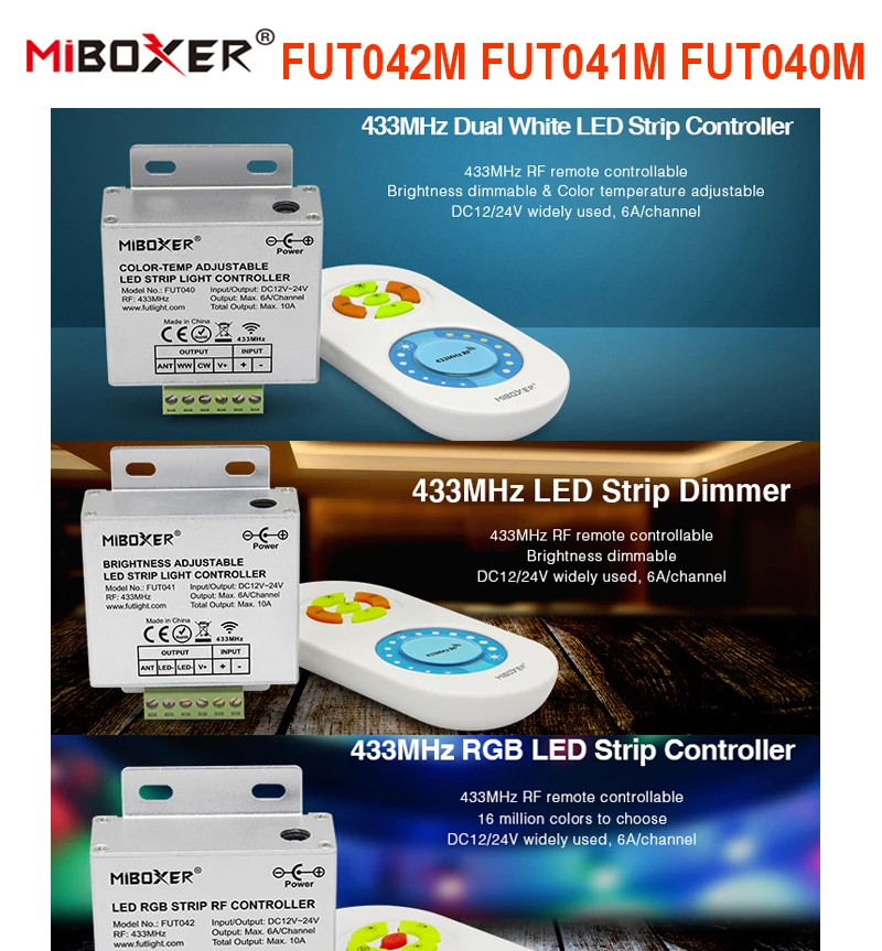 Miboxer FUT040 FUT041 FUT042 RGB CCT контроллер светодиодной ленты 433 МГц двойной белый